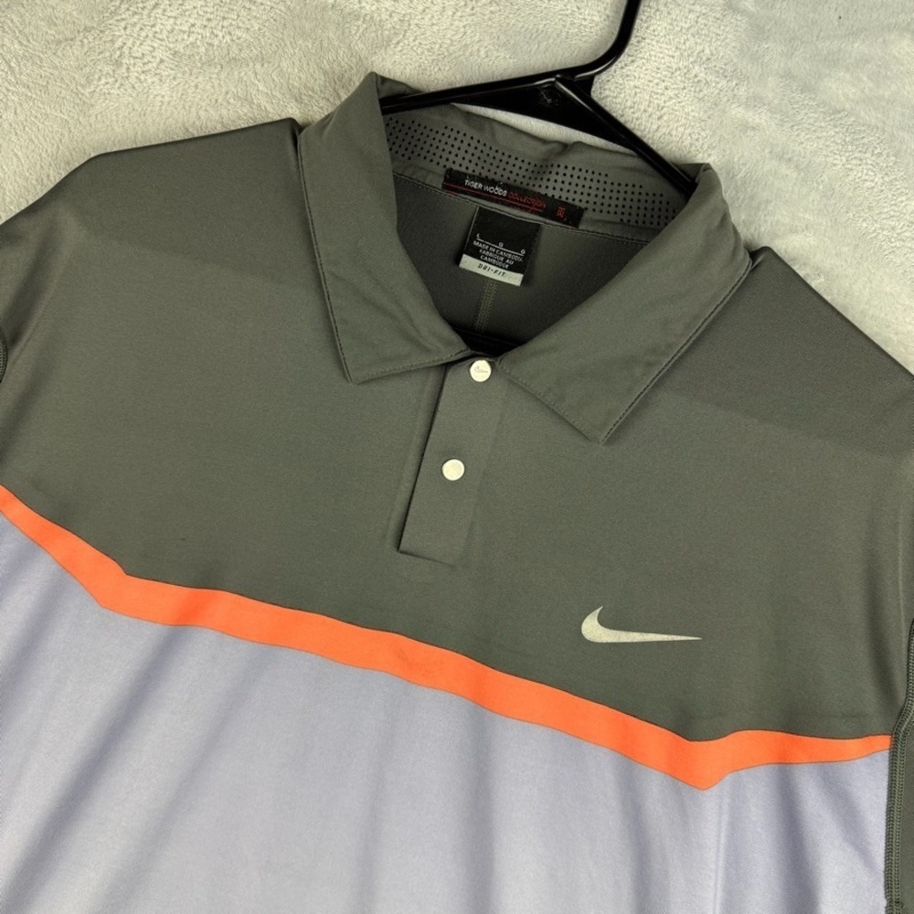 Nike Polo Mens Large Gray Tiger Woods Collection Performance Tech Golf Shirt
